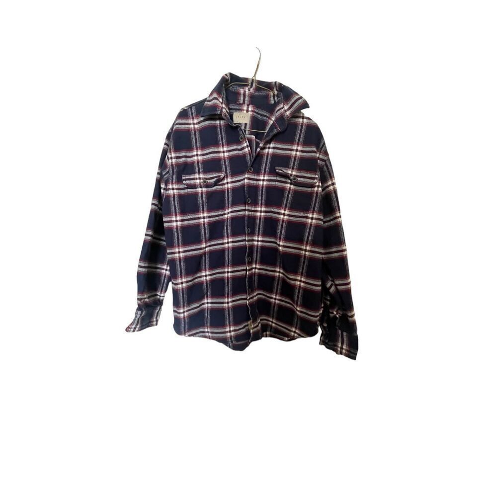 Jachs Brawny Mens Blue Red Plaid Flannel Buttons Up Shirt Long Sleeve Size M